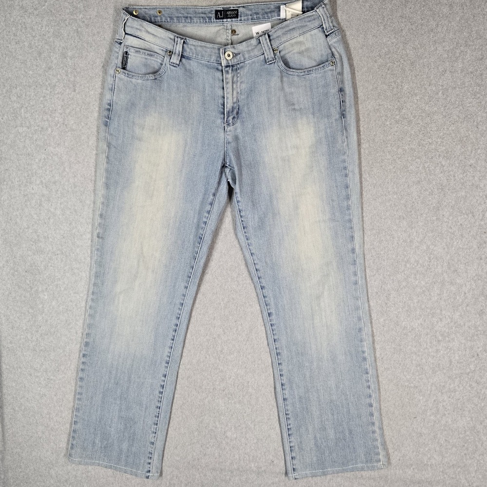 Armani Jeans Men Jeans 34 Light Blue Denim Embroidered 30" Inseam